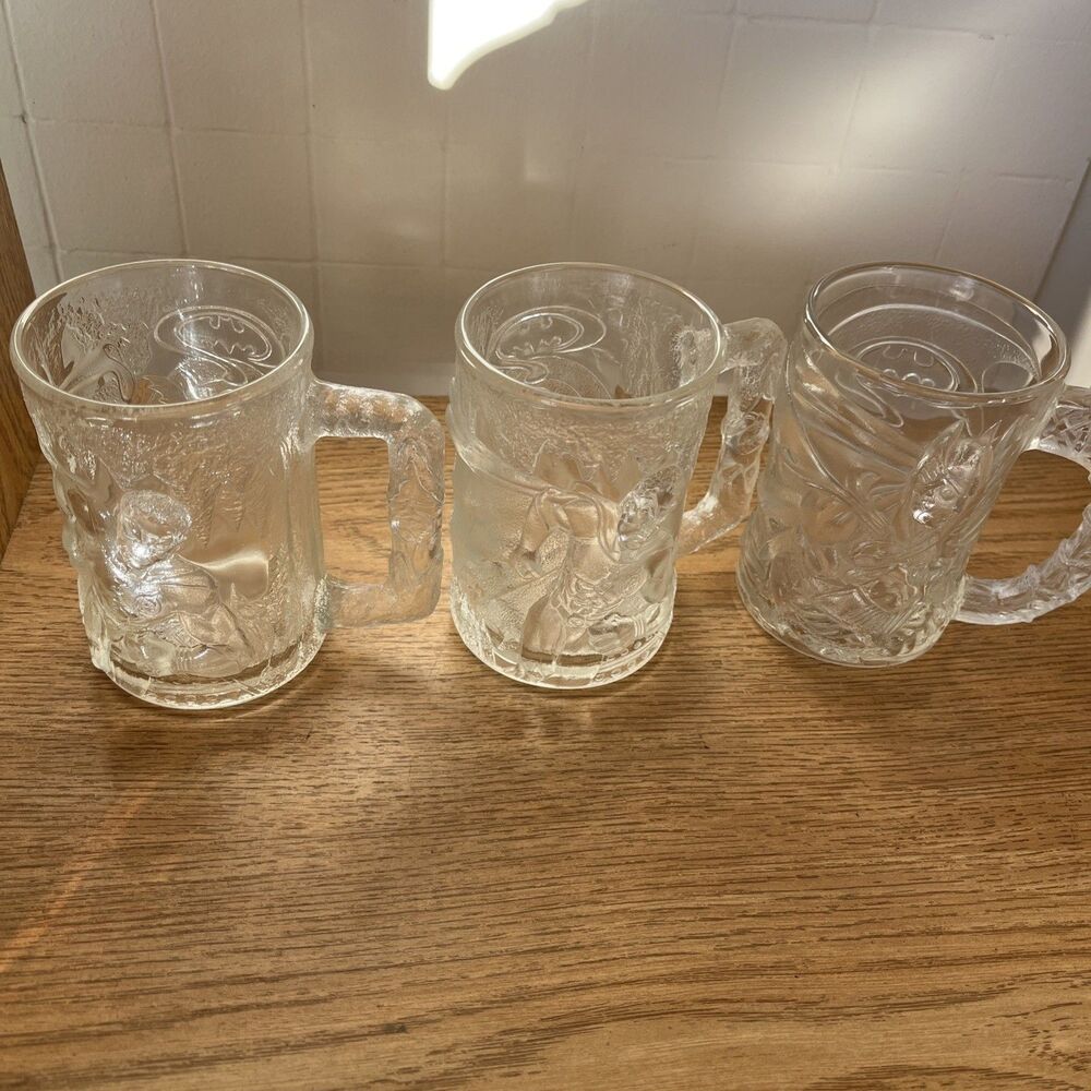 Vintage 1995 Batman Forever McDonalds Glass Mugs Set Of 3 Robin Made In France